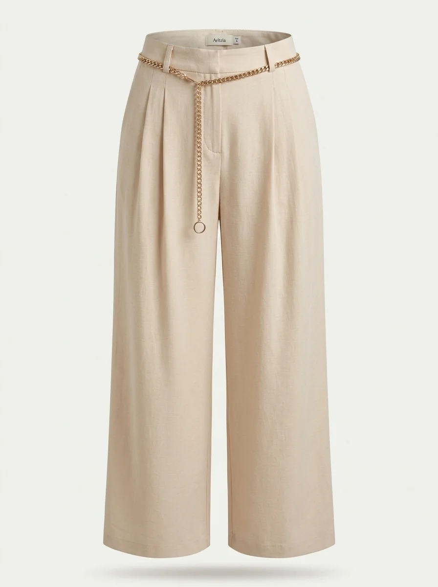 Pantalón beige con volumen y cintura visible, sin una persona